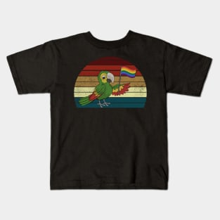 Vintage Gay Pride Flag Parrot T-Shirt For LGBT Pride Kids T-Shirt